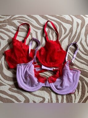 Victoria's Secret Red & Lilac Lace Underwire - 2 Bra Set NWT/NWOT